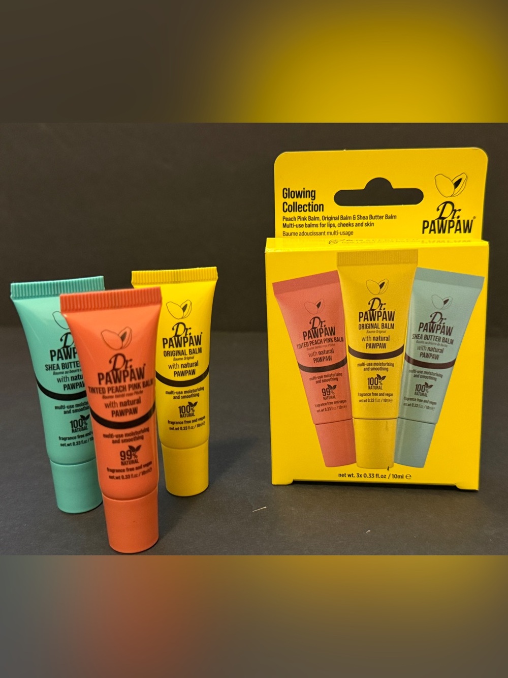 Dr. PAWPAW Glowing Collection 3-Piece Multi-Use Balm Set - Tinted & Clear BNIB